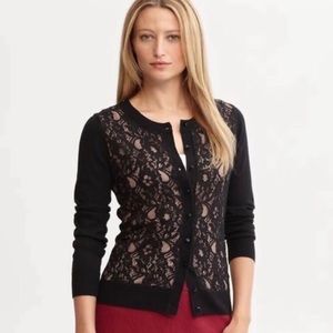 NWT luxury minimalist Banana Republic black lace cardigan/sweater size M